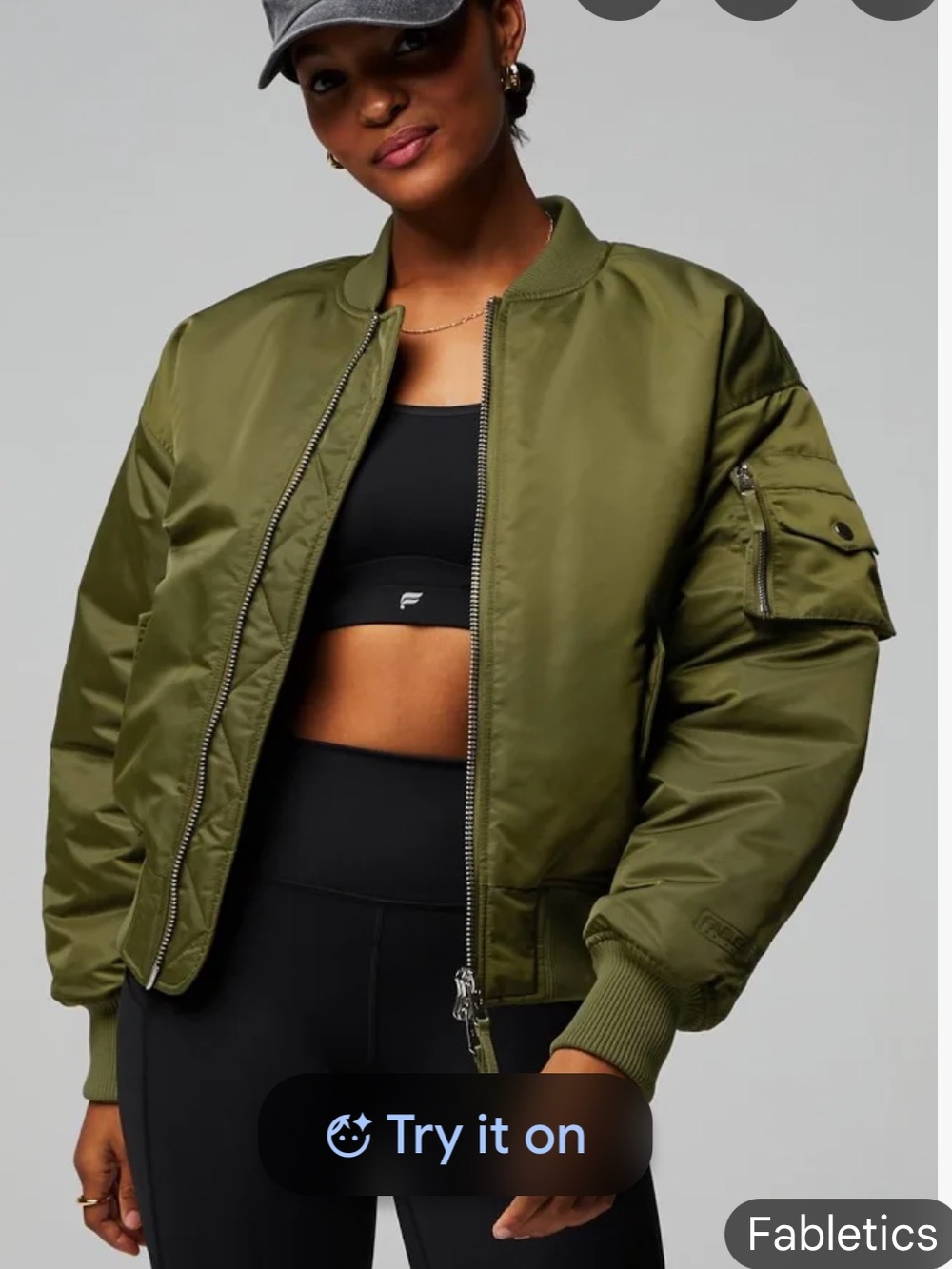 Fabletics Olive Green Bomber Jacket